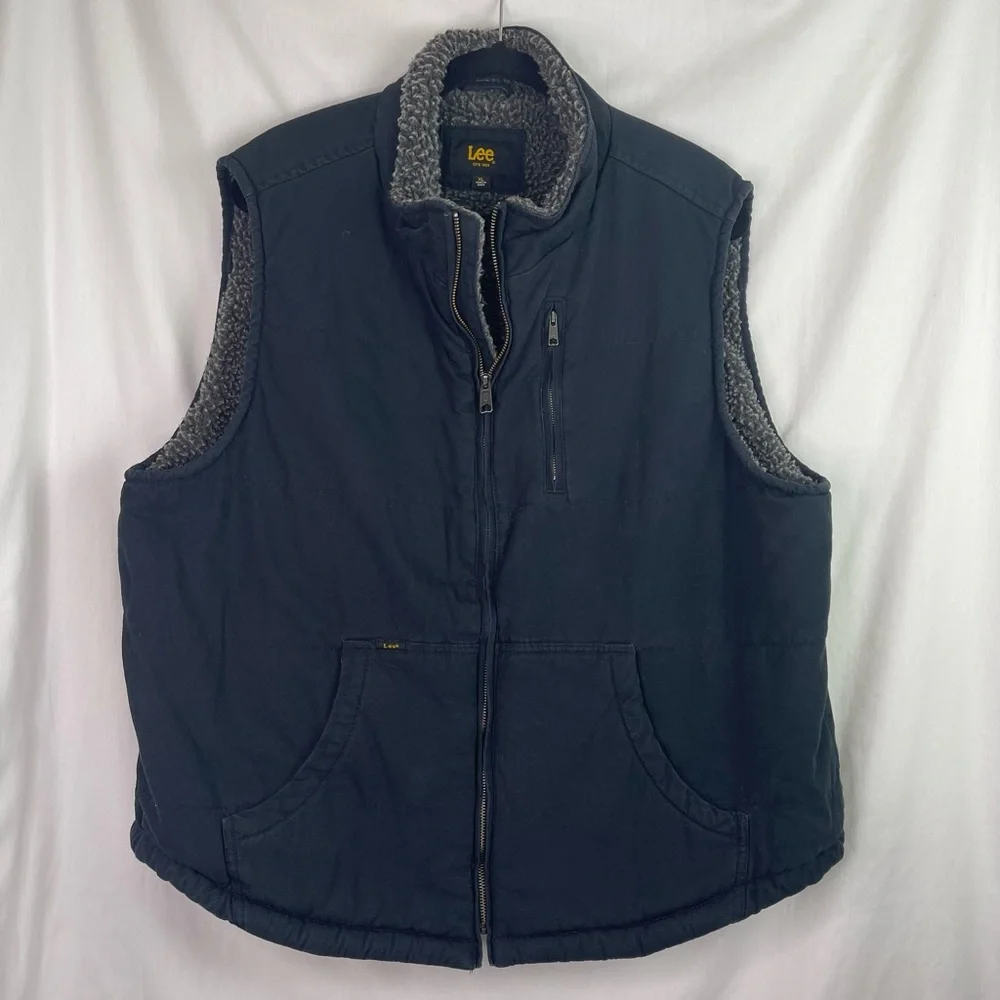 Lee Men’s Size XL Black Canvas Faux Sherpa Lined Vest - Picture 2 of 15